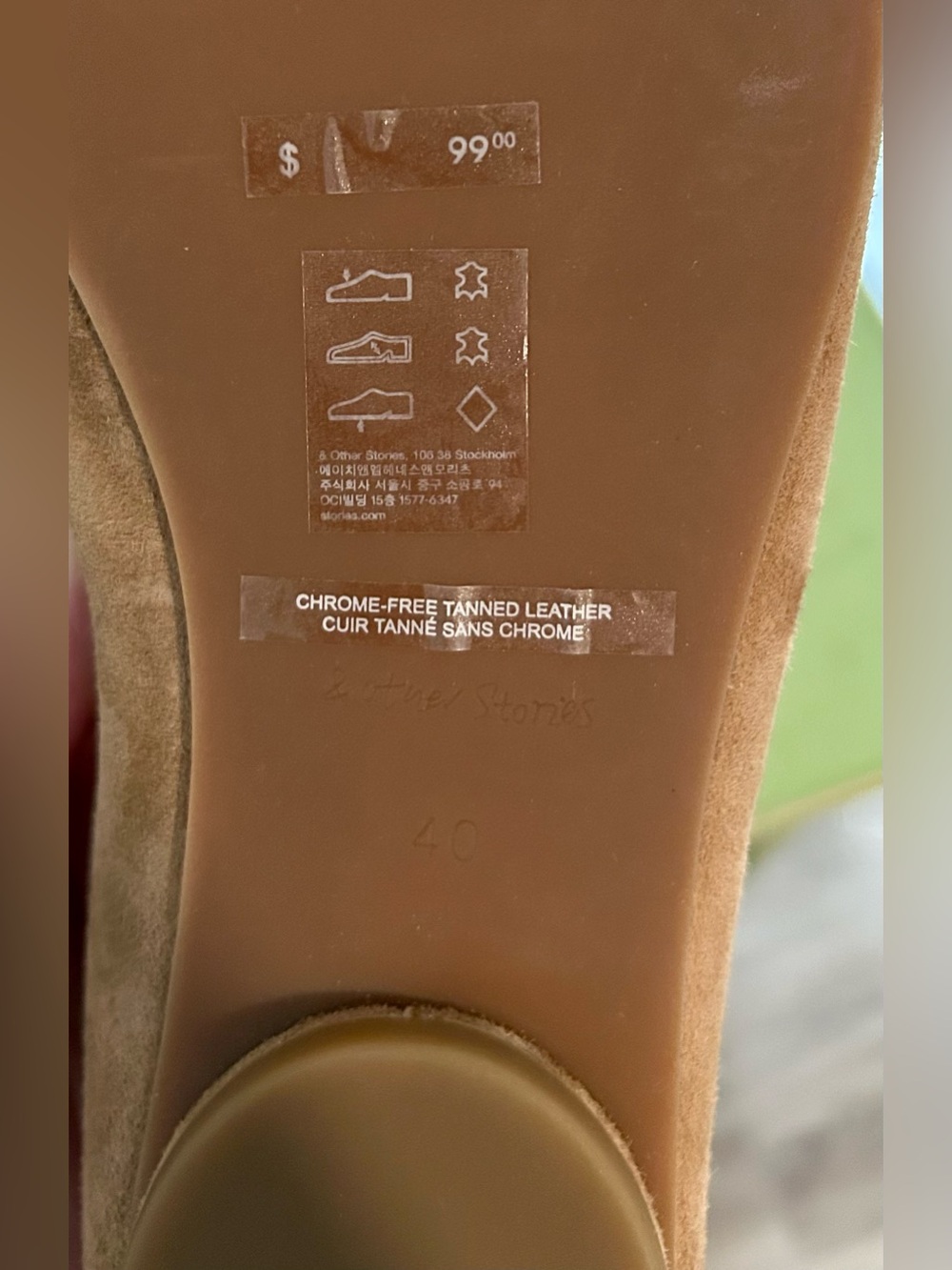 & Other Stories Women's Tan Suede Pointed Ballet Flats - Picture 5 of 5